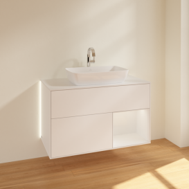 Тумба під раковину Villeroy & Boch Finion 100х50,1 см із підсвічуванням МДФ білий матовий лак/скло біле матове G781GFMT