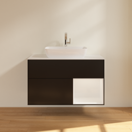 Тумба под раковину Villeroy & Boch Finion 100х50,1 см с подсветкой МДФ черный матовый лак/стекло белое матовое G781GFPD