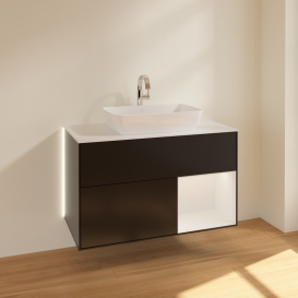 Тумба под раковину Villeroy & Boch Finion 100х50,1 см с подсветкой МДФ черный матовый лак/стекло белое матовое G781GFPD