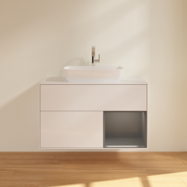 Тумба под раковину Villeroy & Boch Finion 100х50,1 см с подсветкой МДФ глянцевый белый лак/стекло белое матовое G781GKGF