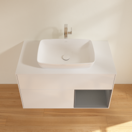 Тумба под раковину Villeroy & Boch Finion 100х50,1 см с подсветкой МДФ глянцевый белый лак/стекло белое матовое G781GKGF