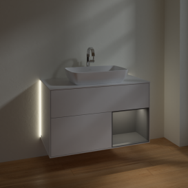 Тумба под раковину Villeroy & Boch Finion 100х50,1 см с подсветкой МДФ глянцевый белый лак/стекло белое матовое G781GKGF