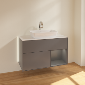 Тумба под раковину Villeroy & Boch Finion 100х50,1 см с подсветкой МДФ антрацит матовый лак/стекло белое матовое G781GKGK