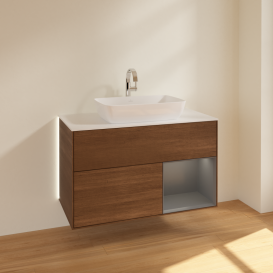 Тумба под раковину Villeroy & Boch Finion 100х50,1 см с подсветкой МДФ шпон грецкого ореха/стекло белое матовое G781GKGN