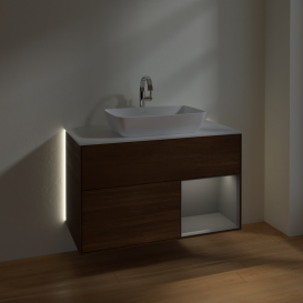 Тумба под раковину Villeroy & Boch Finion 100х50,1 см с подсветкой МДФ шпон грецкого ореха/стекло белое матовое G781GKGN