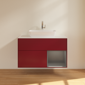 Тумба под раковину Villeroy & Boch Finion 100х50,1 см с подсветкой МДФ пион матовый лак/стекло белое матовое G781GKHB