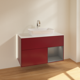 Тумба под раковину Villeroy & Boch Finion 100х50,1 см с подсветкой МДФ пион матовый лак/стекло белое матовое G781GKHB