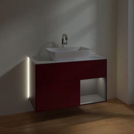 Тумба под раковину Villeroy & Boch Finion 100х50,1 см с подсветкой МДФ пион матовый лак/стекло белое матовое G781GKHB