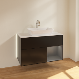 Тумба под раковину Villeroy & Boch Finion 100х50,1 см с подсветкой МДФ черный матовый лак/стекло белое матовое G781GKPD