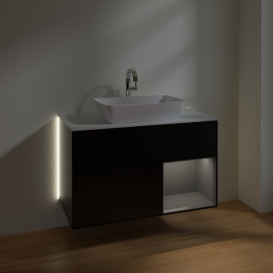 Тумба под раковину Villeroy & Boch Finion 100х50,1 см с подсветкой МДФ черный матовый лак/стекло белое матовое G781GKPD