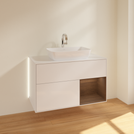 Тумба под раковину Villeroy & Boch Finion 100х50,1 см с подсветкой МДФ глянцевый белый лак/стекло белое матовое G781GNGF