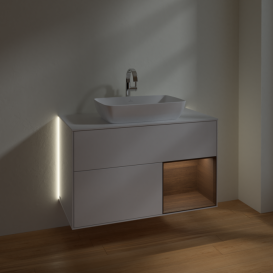 Тумба под раковину Villeroy & Boch Finion 100х50,1 см с подсветкой МДФ глянцевый белый лак/стекло белое матовое G781GNGF