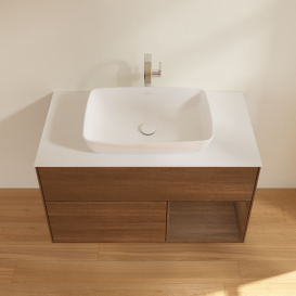 Тумба під раковину Villeroy & Boch Finion 100х50,1 см із підсвічуванням МДФ шпон волоського горіха/скло біле матове G781GNGN