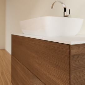 Тумба під раковину Villeroy & Boch Finion 100х50,1 см із підсвічуванням МДФ шпон волоського горіха/скло біле матове G781GNGN