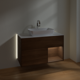 Тумба під раковину Villeroy & Boch Finion 100х50,1 см із підсвічуванням МДФ шпон волоського горіха/скло біле матове G781GNGN