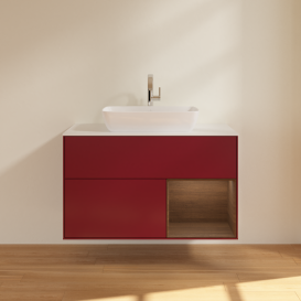 Тумба под раковину Villeroy & Boch Finion 100х50,1 см с подсветкой МДФ пион матовый лак/стекло белое матовое G781GNHB