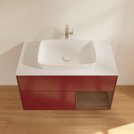 Тумба под раковину Villeroy & Boch Finion 100х50,1 см с подсветкой МДФ пион матовый лак/стекло белое матовое G781GNHB