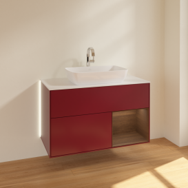 Тумба под раковину Villeroy & Boch Finion 100х50,1 см с подсветкой МДФ пион матовый лак/стекло белое матовое G781GNHB