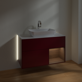 Тумба под раковину Villeroy & Boch Finion 100х50,1 см с подсветкой МДФ пион матовый лак/стекло белое матовое G781GNHB