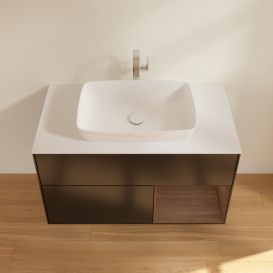 Тумба под раковину Villeroy & Boch Finion 100х50,1 см с подсветкой МДФ черный матовый лак/стекло белое матовое G781GNPD