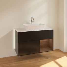 Тумба под раковину Villeroy & Boch Finion 100х50,1 см с подсветкой МДФ черный матовый лак/стекло белое матовое G781GNPD