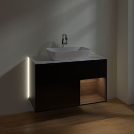 Тумба под раковину Villeroy & Boch Finion 100х50,1 см с подсветкой МДФ черный матовый лак/стекло белое матовое G781GNPD