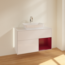 Тумба под раковину Villeroy & Boch Finion 100х50,1 см с подсветкой МДФ глянцевый белый лак/стекло белое матовое G781HBGF