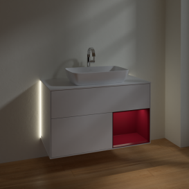 Тумба под раковину Villeroy & Boch Finion 100х50,1 см с подсветкой МДФ глянцевый белый лак/стекло белое матовое G781HBGF