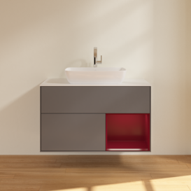 Тумба под раковину Villeroy & Boch Finion 100х50,1 см с подсветкой МДФ антрацит матовый лак/стекло белое матовое G781HBGK