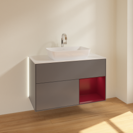 Тумба под раковину Villeroy & Boch Finion 100х50,1 см с подсветкой МДФ антрацит матовый лак/стекло белое матовое G781HBGK