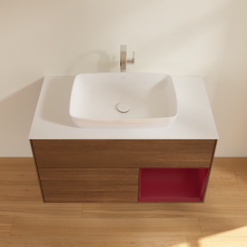 Тумба под раковину Villeroy & Boch Finion 100х50,1 см с подсветкой МДФ шпон грецкого ореха/стекло белое матовое G781HBGN