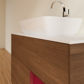 Тумба под раковину Villeroy & Boch Finion 100х50,1 см с подсветкой МДФ шпон грецкого ореха/стекло белое матовое G781HBGN