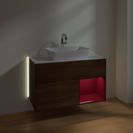 Тумба под раковину Villeroy & Boch Finion 100х50,1 см с подсветкой МДФ шпон грецкого ореха/стекло белое матовое G781HBGN