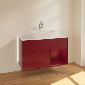 Тумба под раковину Villeroy & Boch Finion 100х50,1 см с подсветкой МДФ пион матовый лак/стекло белое матовое G781HBHB