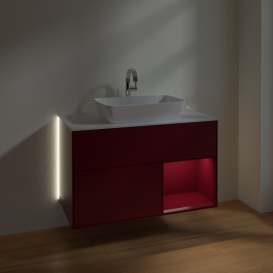 Тумба под раковину Villeroy & Boch Finion 100х50,1 см с подсветкой МДФ пион матовый лак/стекло белое матовое G781HBHB