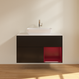 Тумба под раковину Villeroy & Boch Finion 100х50,1 см с подсветкой МДФ черный матовый лак/стекло белое матовое G781HBPD