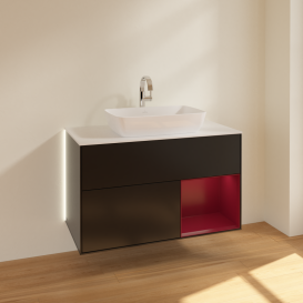 Тумба под раковину Villeroy & Boch Finion 100х50,1 см с подсветкой МДФ черный матовый лак/стекло белое матовое G781HBPD