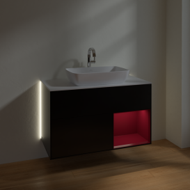 Тумба под раковину Villeroy & Boch Finion 100х50,1 см с подсветкой МДФ черный матовый лак/стекло белое матовое G781HBPD