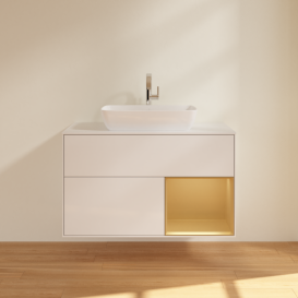 Тумба под раковину Villeroy & Boch Finion 100х50,1 см с подсветкой МДФ глянцевый белый лак/стекло белое матовое G781HFGF