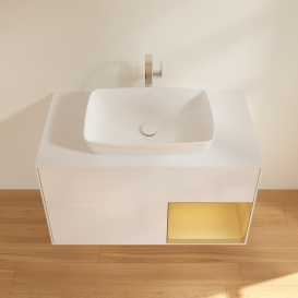 Тумба под раковину Villeroy & Boch Finion 100х50,1 см с подсветкой МДФ глянцевый белый лак/стекло белое матовое G781HFGF