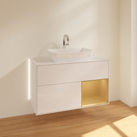 Тумба под раковину Villeroy & Boch Finion 100х50,1 см с подсветкой МДФ глянцевый белый лак/стекло белое матовое G781HFGF