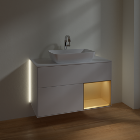 Тумба под раковину Villeroy & Boch Finion 100х50,1 см с подсветкой МДФ глянцевый белый лак/стекло белое матовое G781HFGF