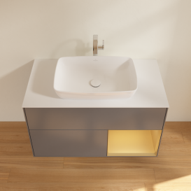 Тумба под раковину Villeroy & Boch Finion 100х50,1 см с подсветкой МДФ антрацит матовый лак/стекло белое матовое G781HFGK