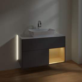 Тумба под раковину Villeroy & Boch Finion 100х50,1 см с подсветкой МДФ антрацит матовый лак/стекло белое матовое G781HFGK