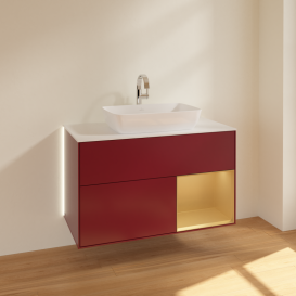 Тумба под раковину Villeroy & Boch Finion 100х50,1 см с подсветкой МДФ пион матовый лак/стекло белое матовое G781HFHB