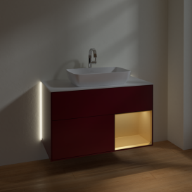 Тумба под раковину Villeroy & Boch Finion 100х50,1 см с подсветкой МДФ пион матовый лак/стекло белое матовое G781HFHB