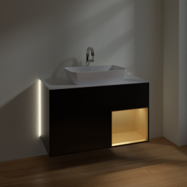 Тумба под раковину Villeroy & Boch Finion 100х50,1 см с подсветкой МДФ черный матовый лак/стекло белое матовое G781HFPD