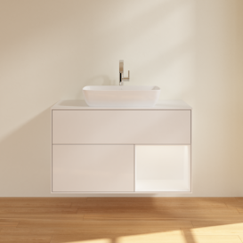 Тумба под раковину Villeroy & Boch Finion 100х50,1 см с подсветкой МДФ глянцевый белый лак/стекло белое матовое G781MTGF