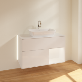 Тумба под раковину Villeroy & Boch Finion 100х50,1 см с подсветкой МДФ глянцевый белый лак/стекло белое матовое G781MTGF
