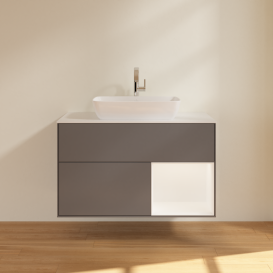 Тумба под раковину Villeroy & Boch Finion 100х50,1 см с подсветкой МДФ антрацит матовый лак/стекло белое матовое G781MTGK